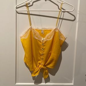 Out from under lace front tie crop top